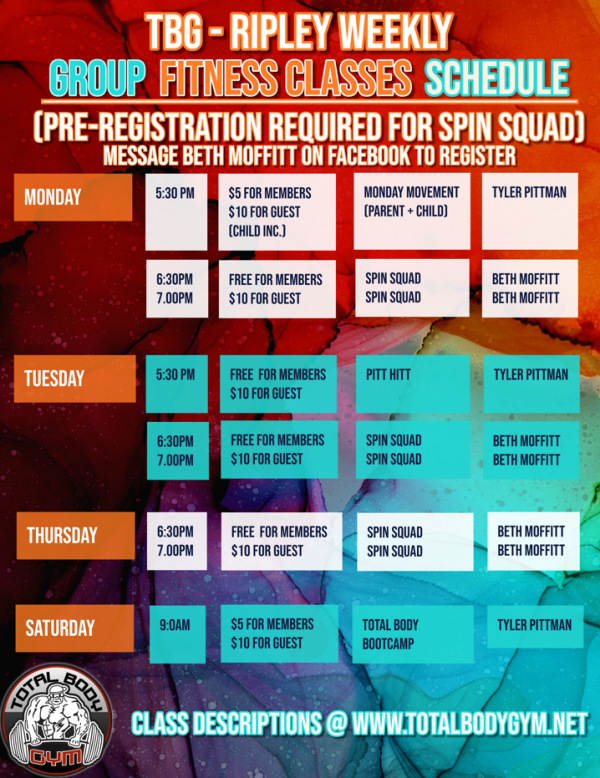TBG Class Schedule